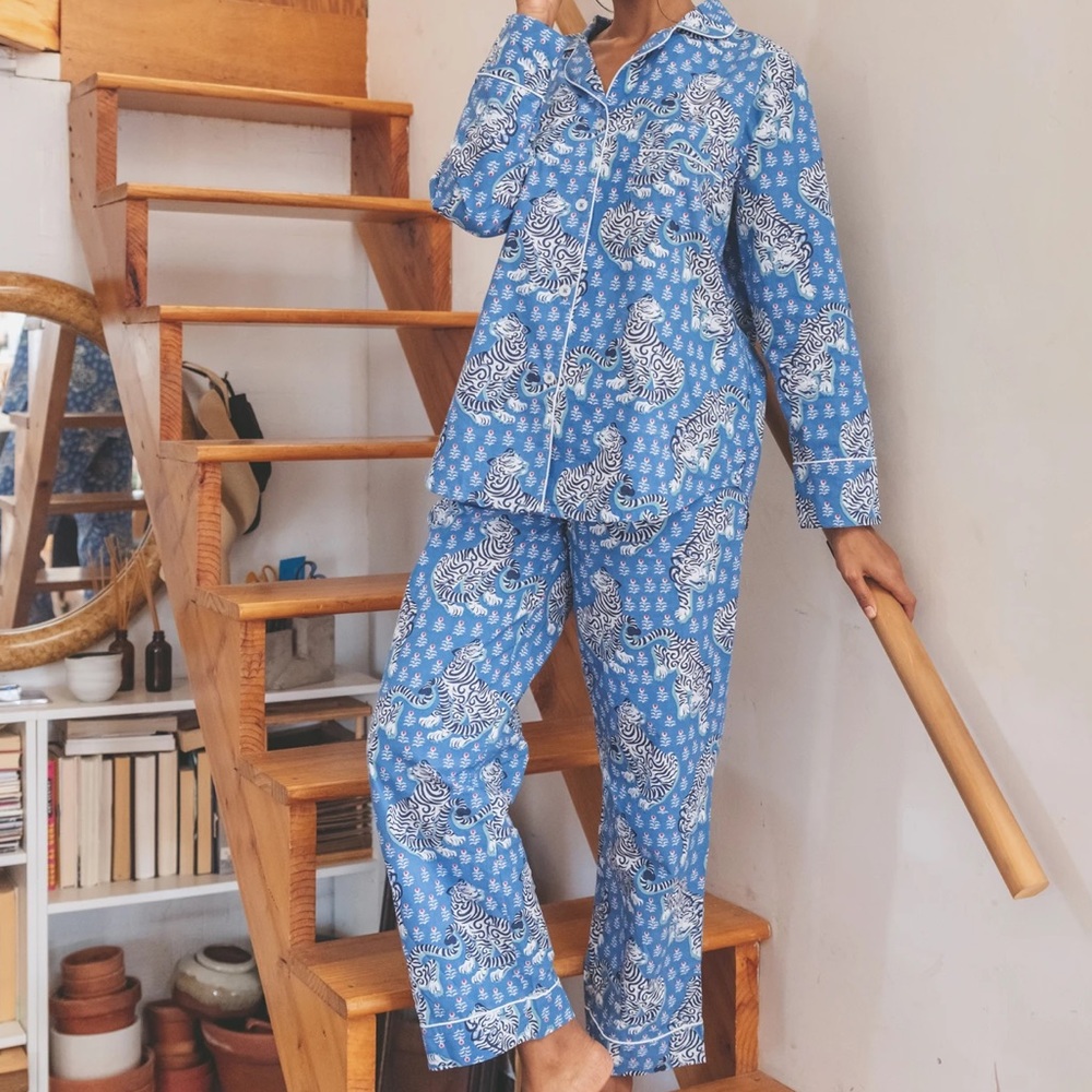 Tiger Queen Long Sleep Set in Cornflower Blue